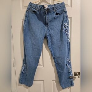 Coldwater Creek Blue Embroidered Straight Leg Jeans
